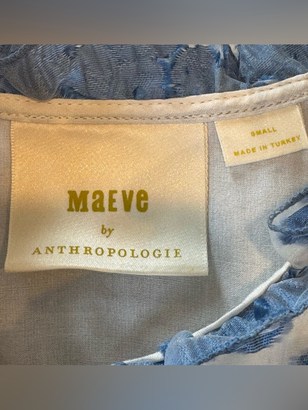 Maeve Anthropologie Blue Textured Tiered Mini Dress Small Puff Sleeve Romantic - Picture 7 of 16